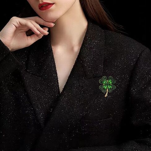 Crystal Clover Brooch Pin for Women Rhinestone Green Brooch in Kuwait