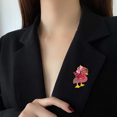 Cute Duck Brooch for Women Rhinestone Cubic Zirconia Lovely Cartoon Animal Lapel Pin Funny Statement Fashion Clothing Accessories Boutonniere Corsage Hat Bag Decoration Stylish Jewelry in Saudi Arabia