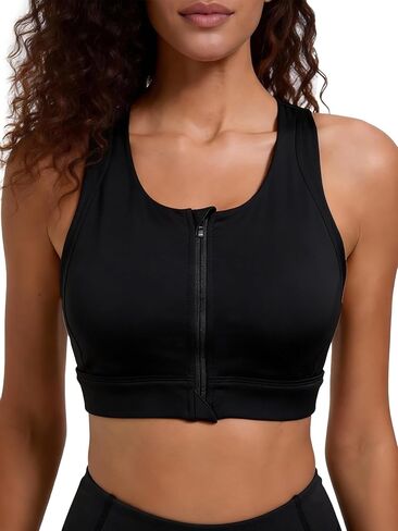 Women's High Impact Sports Bra with Front Zip, Sewn-in Molded Cups, Button-Assisted Secure Support in Kuwait