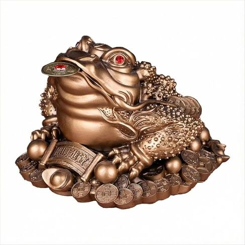 Large Money Toad Statue - Attract Wealth and Prosperity, Feng Shui Three Legged Toad with Coin, Lucky Charm Wealth Frog for Cash Register, Office Desk, House Warming Gift (Bronze, 3.5"L×3.3"W×2.3"H) in Saudi Arabia