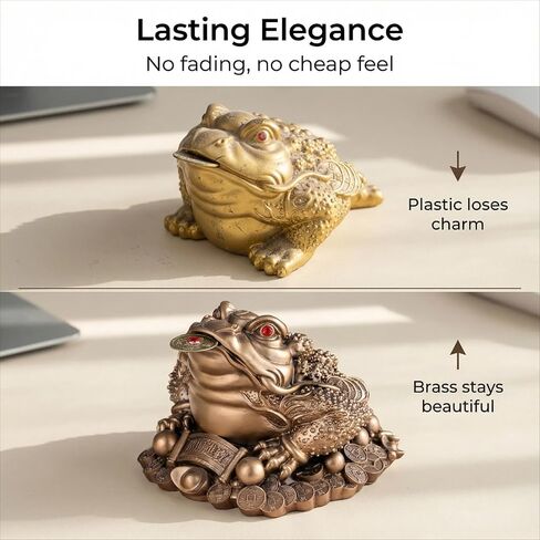 Large Money Toad Statue - Attract Wealth and Prosperity, Feng Shui Three Legged Toad with Coin, Lucky Charm Wealth Frog for Cash Register, Office Desk, House Warming Gift (Bronze, 3.5"L×3.3"W×2.3"H) in Saudi Arabia