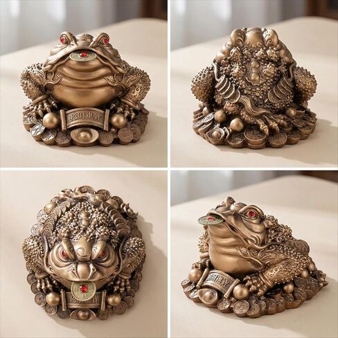 Large Money Toad Statue - Attract Wealth and Prosperity, Feng Shui Three Legged Toad with Coin, Lucky Charm Wealth Frog for Cash Register, Office Desk, House Warming Gift (Bronze, 3.5"L×3.3"W×2.3"H) in Saudi Arabia