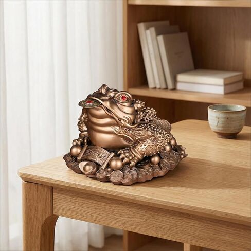 Large Money Toad Statue - Attract Wealth and Prosperity, Feng Shui Three Legged Toad with Coin, Lucky Charm Wealth Frog for Cash Register, Office Desk, House Warming Gift (Bronze, 3.5"L×3.3"W×2.3"H) in Saudi Arabia