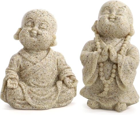 Hedume 4 Pcs Little Monk Resin Ornaments, Cute Small Monk Statues Creative Crafts, Mini Laughing Buddha Statue for Home or Office, Zen, Living Room, Shelf Decor, and Gift (Sand) in Saudi Arabia