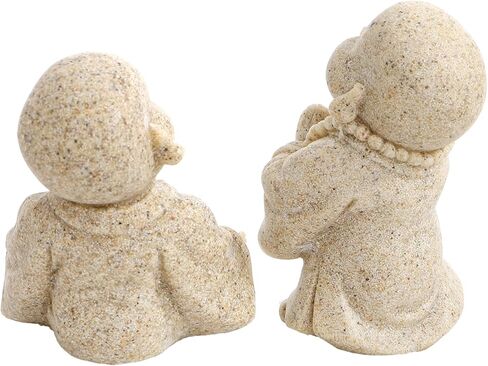 Hedume 4 Pcs Little Monk Resin Ornaments, Cute Small Monk Statues Creative Crafts, Mini Laughing Buddha Statue for Home or Office, Zen, Living Room, Shelf Decor, and Gift (Sand) in Saudi Arabia