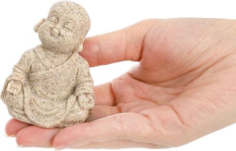 Hedume 4 Pcs Little Monk Resin Ornaments, Cute Small Monk Statues Creative Crafts, Mini Laughing Buddha Statue for Home or Office, Zen, Living Room, Shelf Decor, and Gift (Sand) in Saudi Arabia