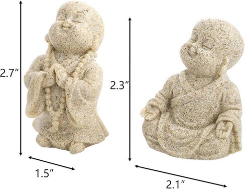 Hedume 4 Pcs Little Monk Resin Ornaments, Cute Small Monk Statues Creative Crafts, Mini Laughing Buddha Statue for Home or Office, Zen, Living Room, Shelf Decor, and Gift (Sand) in Saudi Arabia
