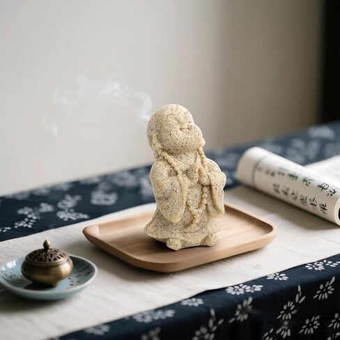 Hedume 4 Pcs Little Monk Resin Ornaments, Cute Small Monk Statues Creative Crafts, Mini Laughing Buddha Statue for Home or Office, Zen, Living Room, Shelf Decor, and Gift (Sand) in Saudi Arabia
