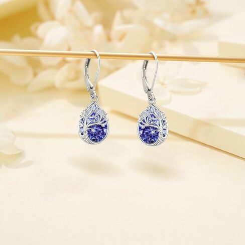 Tree of Life Dangle Drop Earrings 925 Sterling Silver Teardrop Gemstone Birthstone Earring Tree of Life Jewelry Birthday Gifts for Women/Mother/Mom in Saudi Arabia