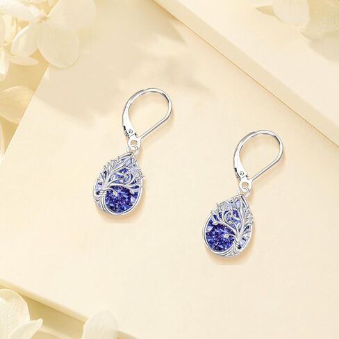 Tree of Life Dangle Drop Earrings 925 Sterling Silver Teardrop Gemstone Birthstone Earring Tree of Life Jewelry Birthday Gifts for Women/Mother/Mom in Saudi Arabia