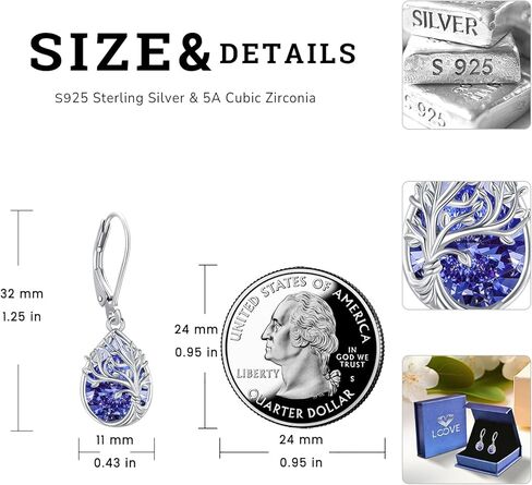 Tree of Life Dangle Drop Earrings 925 Sterling Silver Teardrop Gemstone Birthstone Earring Tree of Life Jewelry Birthday Gifts for Women/Mother/Mom in Saudi Arabia
