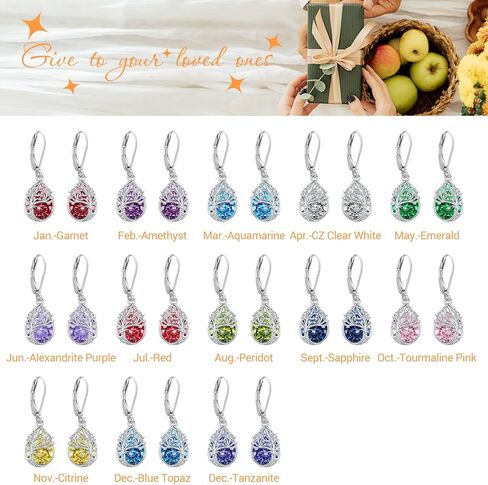 Tree of Life Dangle Drop Earrings 925 Sterling Silver Teardrop Gemstone Birthstone Earring Tree of Life Jewelry Birthday Gifts for Women/Mother/Mom in Saudi Arabia
