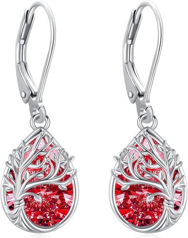 Tree of Life Dangle Drop Earrings 925 Sterling Silver Teardrop Gemstone Birthstone Earring Tree of Life Jewelry Birthday Gifts for Women/Mother/Mom in Kuwait