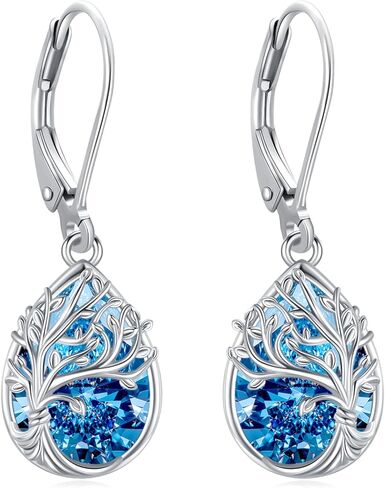 Tree of Life Dangle Drop Earrings 925 Sterling Silver Teardrop Gemstone Birthstone Earring Tree of Life Jewelry Birthday Gifts for Women/Mother/Mom in Saudi Arabia