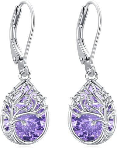 Tree of Life Dangle Drop Earrings 925 Sterling Silver Teardrop Gemstone Birthstone Earring Tree of Life Jewelry Birthday Gifts for Women/Mother/Mom in Saudi Arabia