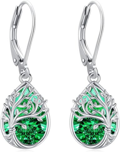 Tree of Life Dangle Drop Earrings 925 Sterling Silver Teardrop Gemstone Birthstone Earring Tree of Life Jewelry Birthday Gifts for Women/Mother/Mom in Saudi Arabia