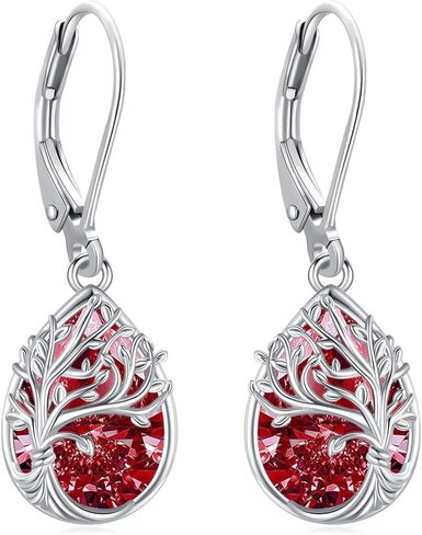 Tree of Life Dangle Drop Earrings 925 Sterling Silver Teardrop Gemstone Birthstone Earring Tree of Life Jewelry Birthday Gifts for Women/Mother/Mom in Saudi Arabia