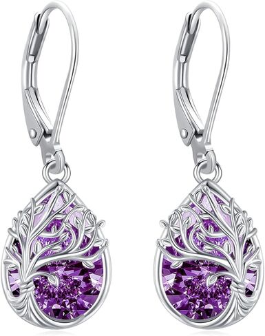 Tree of Life Dangle Drop Earrings 925 Sterling Silver Teardrop Gemstone Birthstone Earring Tree of Life Jewelry Birthday Gifts for Women/Mother/Mom in Saudi Arabia