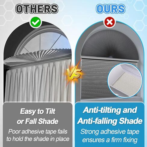 100% Light Blocking Arch Blinds for Indoor Windows - Double-Sided Pleated Shades, Strong Adhesive Blind for Living Rooms Bedrooms Offices, Easy to Cut and Install(36in x 72in) in Kuwait