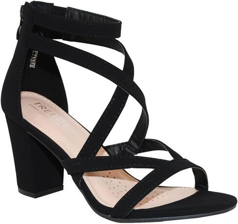 صندل نسائي من TRENDSUP بكعب سميك، مفتوح عند الأصابع، حزام للكاحل مع سحاب in Kuwait