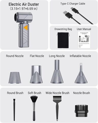 BOBYE Compressed Air Duster, 350W High-Powered Electric Air Duster with 180,000 RPM, Extended Runtime, 10000 mAh Battery, Mini Blower & Air Duster Rechargeable for Keyboard, PC, Car, Home, Outdoor in Saudi Arabia