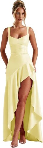 Maxianever Satin Ruffles Prom Dresses for Women Ruched Mermaid Cocktail Party Dresses 2025 in Kuwait