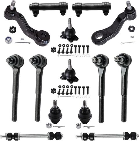 Detroit Axle - 4WD Front 14pc Suspension Kit for Chevrolet Tahoe GMC Yukon K1500 Suburban K2500, 4 Ball Joints 2 Sway Bars 4 Tie Rods 2 Adjustment Sleeves 1 Pitman 1 Idler Arm Replacement in Saudi Arabia
