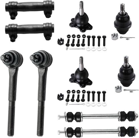 Detroit Axle - 4WD Front 14pc Suspension Kit for Chevrolet Tahoe GMC Yukon K1500 Suburban K2500, 4 Ball Joints 2 Sway Bars 4 Tie Rods 2 Adjustment Sleeves 1 Pitman 1 Idler Arm Replacement in Saudi Arabia