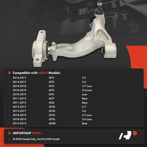 A-Premium Front Right Lower Control Arm, with Ball Joint & Bushing, Compatible with Infiniti M35h 2012-2013, M37 2011-2013, M56 2011-2013, Q70 2014-2019, Q70L 2015-2019, RWD Only in Saudi Arabia