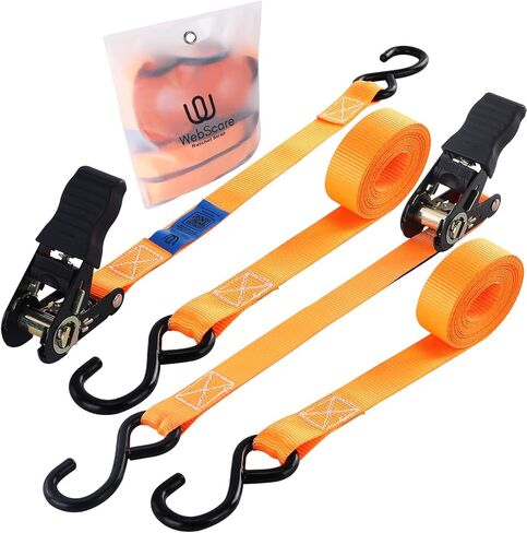 Ratchet Straps 4 Meter with Rubber Handle – 2 Pack Heavy Duty 900kg Indestructible Polyester Ratchet Tie Down Straps with S Hooks, 1 Inch Truck & Trailer Tie Downs, Cargo & Motorcycle Straps in Saudi Arabia