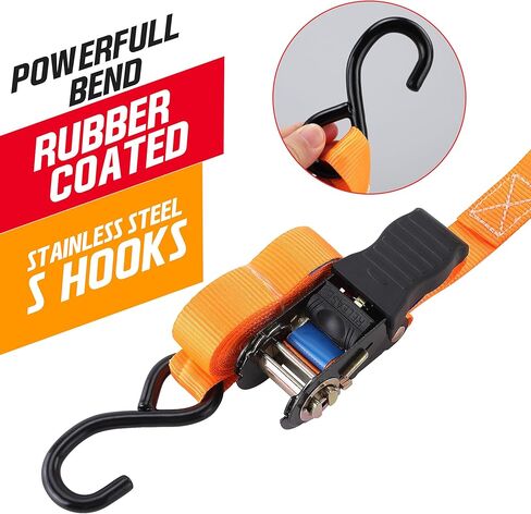 Ratchet Straps 4 Meter with Rubber Handle – 2 Pack Heavy Duty 900kg Indestructible Polyester Ratchet Tie Down Straps with S Hooks, 1 Inch Truck & Trailer Tie Downs, Cargo & Motorcycle Straps in Saudi Arabia