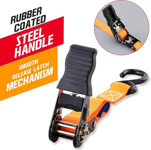 Ratchet Straps 4 Meter with Rubber Handle – 2 Pack Heavy Duty 900kg Indestructible Polyester Ratchet Tie Down Straps with S Hooks, 1 Inch Truck & Trailer Tie Downs, Cargo & Motorcycle Straps in Saudi Arabia