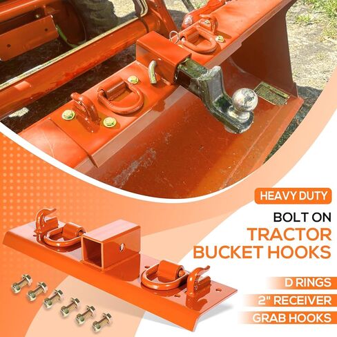 Heavy Duty Bolt on Compact Tractor Grab Hooks 2" Receiver D Rings Tractor Bucket Hooks Fit for Kubota Tractor, Orange in Saudi Arabia