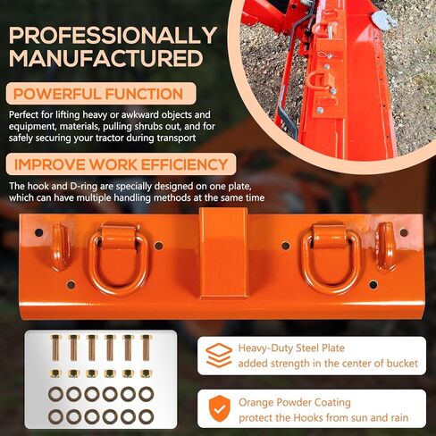 Heavy Duty Bolt on Compact Tractor Grab Hooks 2" Receiver D Rings Tractor Bucket Hooks Fit for Kubota Tractor, Orange in Saudi Arabia