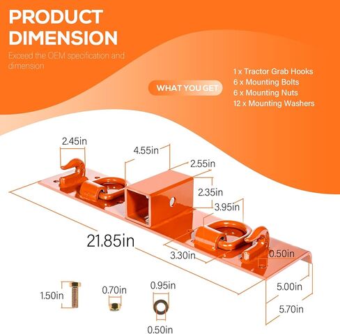 Heavy Duty Bolt on Compact Tractor Grab Hooks 2" Receiver D Rings Tractor Bucket Hooks Fit for Kubota Tractor, Orange in Saudi Arabia
