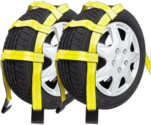 Mytee Products 2 Pack Tow Dolly Basket Straps with Flat Hook for 14"-19" Tires - 12,000 lbs Breaking Strength - Heavy Duty Wheel Net Auto Car Dolly Tie Down Straps for Universal Vehicle Towing in Saudi Arabia