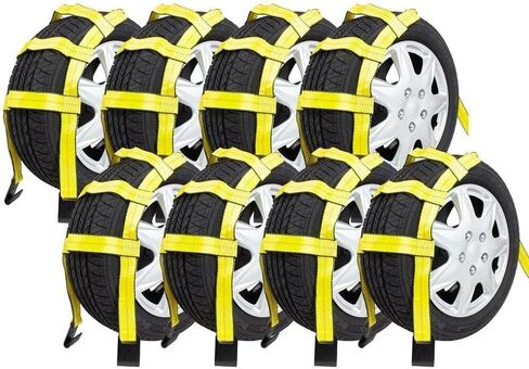 Mytee Products 2 Pack Tow Dolly Basket Straps with Flat Hook for 14"-19" Tires - 12,000 lbs Breaking Strength - Heavy Duty Wheel Net Auto Car Dolly Tie Down Straps for Universal Vehicle Towing in Saudi Arabia