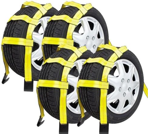 Mytee Products 2 Pack Tow Dolly Basket Straps with Flat Hook for 14"-19" Tires - 12,000 lbs Breaking Strength - Heavy Duty Wheel Net Auto Car Dolly Tie Down Straps for Universal Vehicle Towing in Saudi Arabia