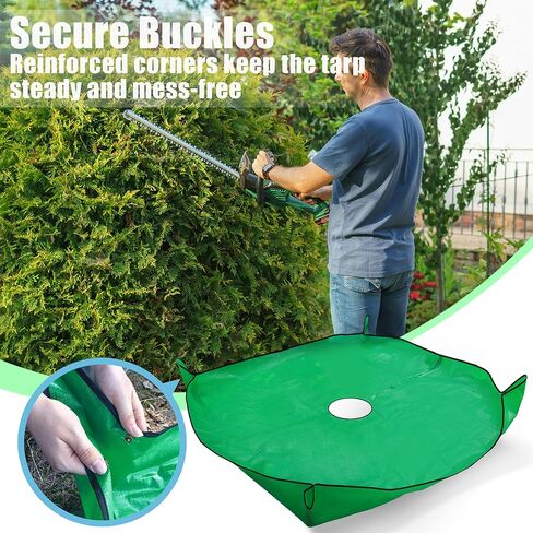 Betus Waterproof 78x78 in Landscape Pruning Tarp with 12 in Center Hole for Shrub Bush & Tree Trimming - Corner Buckles for Fastening - Heavy-Duty Reusable Ground Cover for Garden & Yard Cleanup in Kuwait