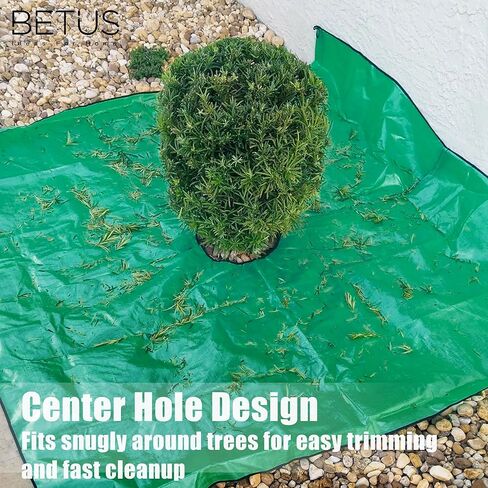 Betus Waterproof 78x78 in Landscape Pruning Tarp with 12 in Center Hole for Shrub Bush & Tree Trimming - Corner Buckles for Fastening - Heavy-Duty Reusable Ground Cover for Garden & Yard Cleanup in Kuwait
