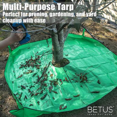 Betus Waterproof 78x78 in Landscape Pruning Tarp with 12 in Center Hole for Shrub Bush & Tree Trimming - Corner Buckles for Fastening - Heavy-Duty Reusable Ground Cover for Garden & Yard Cleanup in Kuwait