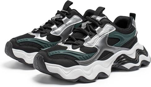 أحذية رياضية Floette للرجال باللون الفضي والأسود، أحذية للأب للمشي كاجوال عصرية ذات منصة مكتنزة in Kuwait