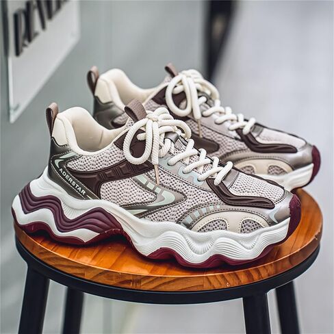 Floette Men's Silver Black Fashion Sneakers Dad Shoes Walking Casual Trendy Chunky Platform Sneakers in Saudi Arabia