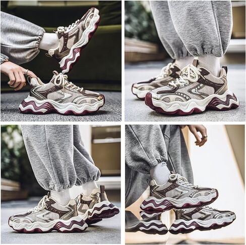 Floette Men's Silver Black Fashion Sneakers Dad Shoes Walking Casual Trendy Chunky Platform Sneakers in Saudi Arabia