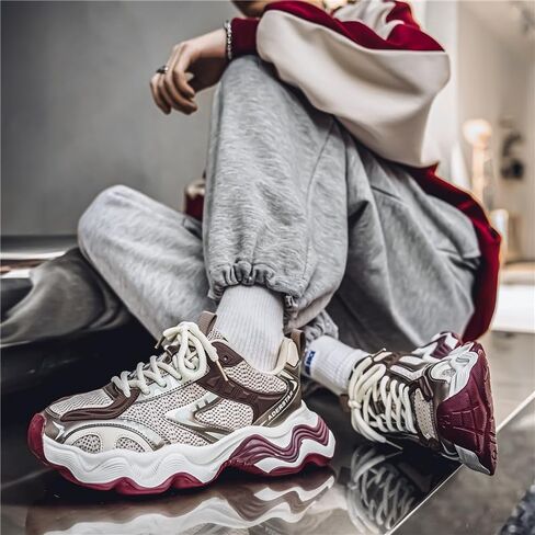Floette Men's Silver Black Fashion Sneakers Dad Shoes Walking Casual Trendy Chunky Platform Sneakers in Saudi Arabia