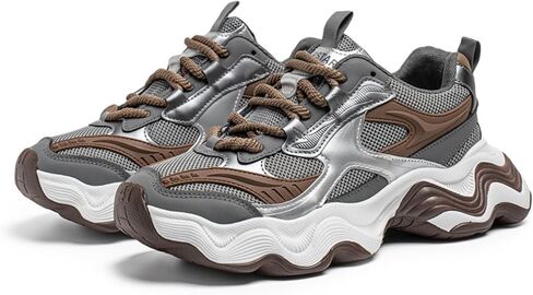 Floette Men's Silver Black Fashion Sneakers Dad Shoes Walking Casual Trendy Chunky Platform Sneakers in Saudi Arabia