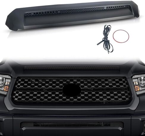 Front Upper Hood Bulge Molding Grille Trim Fit For Toyota Tundra 2014 2015 2016 2017 2018 2019 2020 2021 Front Bumper Grille ABS Plastic Matte black, BY-171 in Kuwait