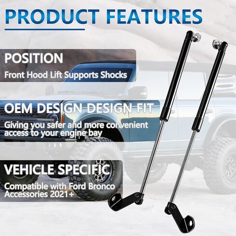 Upgraded Front Hood Lift Supports, Compatible with Ford Bronco Accessories 2021 2022 2023 2024 2025 2026 2/4 Door Shock Struts Gas Springs Shocks Hood Quicklift Systems in Saudi Arabia