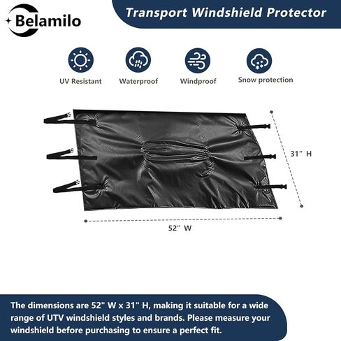 واقي الزجاج الأمامي للنقل، غطاء الزجاج الأمامي UTV عالي التحمل من النيوبرين مقاس 52 بوصة عرض × 31 بوصة ارتفاع in Kuwait