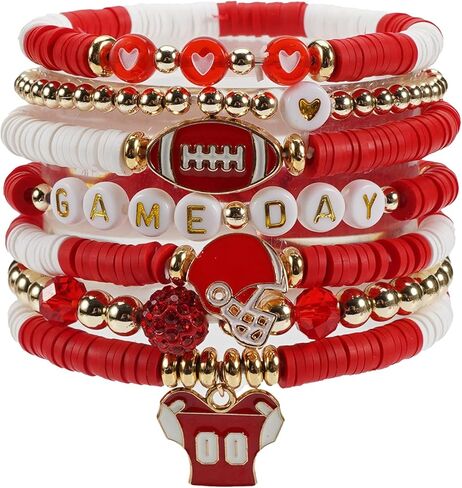 Football Game Day Charm Bracelets for Fans - Stretch Stackable Sports Jewelry Gift Set for Women, Moms, Dads & Coaches in Kuwait